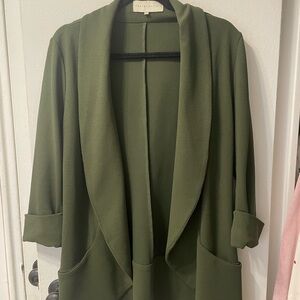 Green Blazer with Shawl Collar and 3/4 Sleeves